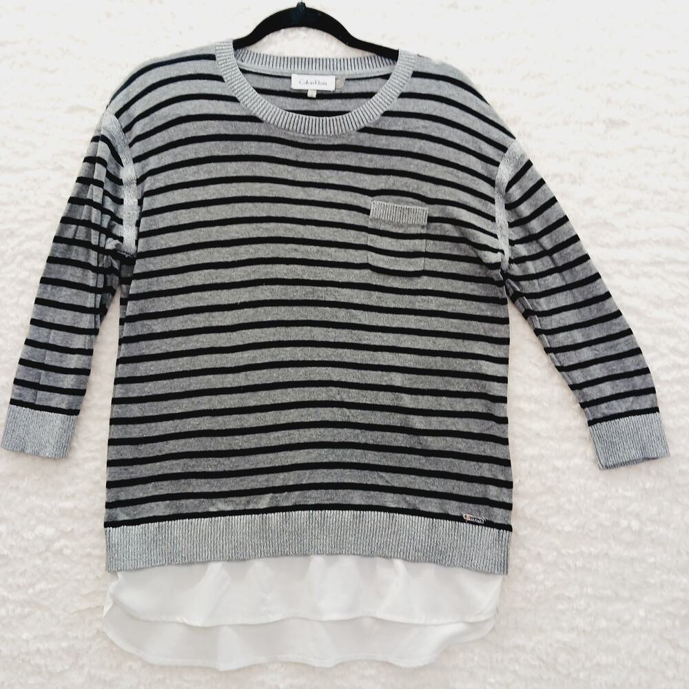 Sweater Women Chiffon Hem Metallic Whimsycore Officecore Calvin Klein Size M